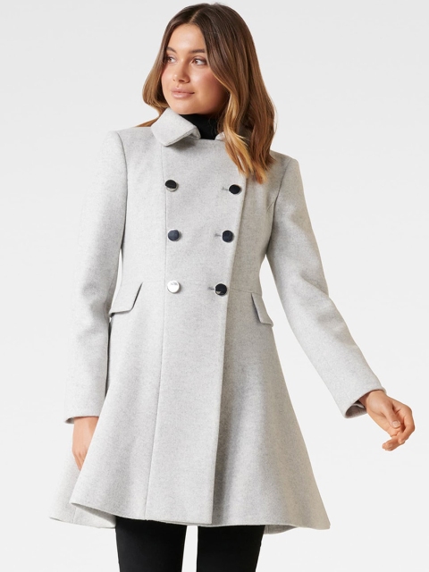 

Forever New Women Grey Solid Pea Coat