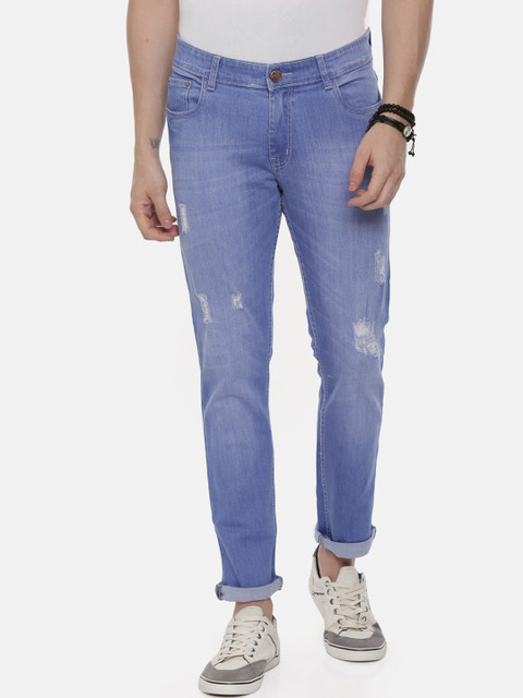 

CINOCCI Men Blue Slim Fit Mid-Rise Low Distress Jeans