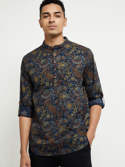 

max Men Blue Printed Straight Kurta