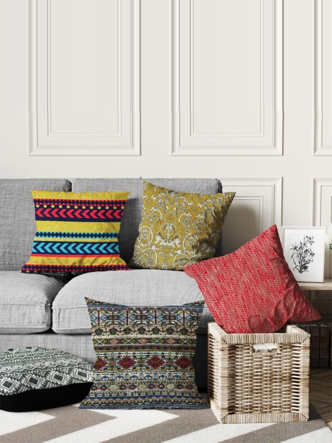 

BIANCA Multicoloured Set of 5 Geometric Square Cushion Covers, Multi