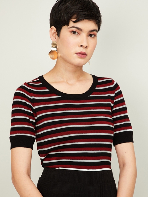 

Bossini Women Maroon Striped Fitted Top