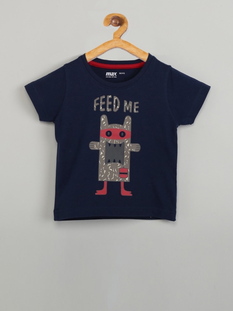 

max Boys Navy Blue Printed Round Neck T-shirt
