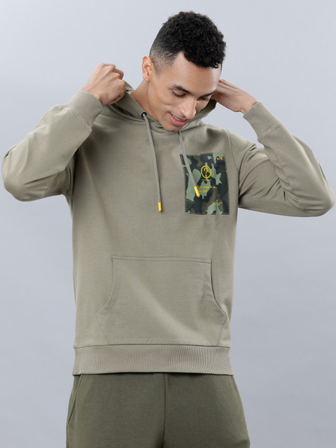 

LOCOMOTIVE Men Olive Green Printed Hooded Sweatshirt