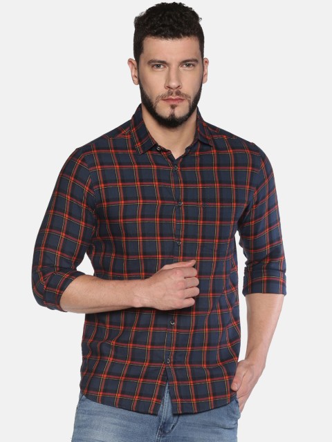 

Chennis Men Navy Blue Slim Fit Checked Casual Shirt