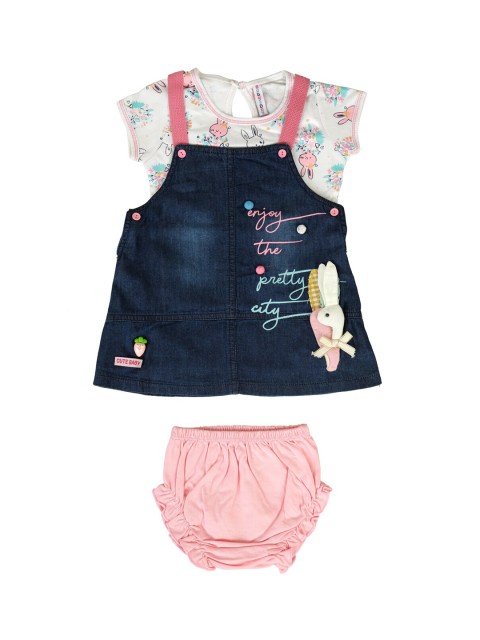 

Babys Day Girls Navy Blue & White Printed Dungaree With T-Shirt & Short