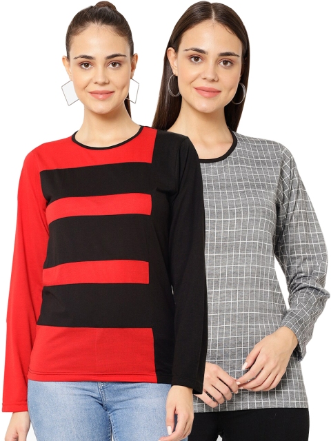 

VIMAL JONNEY Women Multicoloured Checked Hood T-shirt, Multi