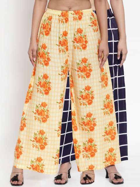 

NEUDIS Women Pack of 2 Handloom Wide Leg Fit Palazzos, Navy blue