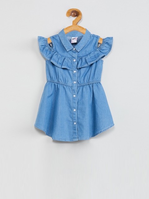 

max Girls Blue Solid Cotton Top