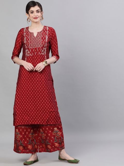 

Ishin Women Maroon Printed Kurta with Palazzos
