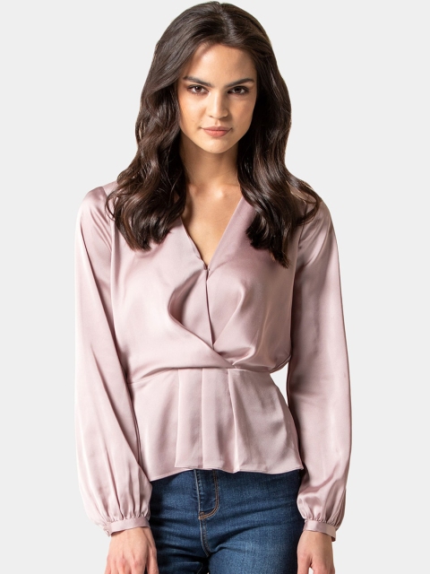 

Forever New Women Pink Solid Wrap Top