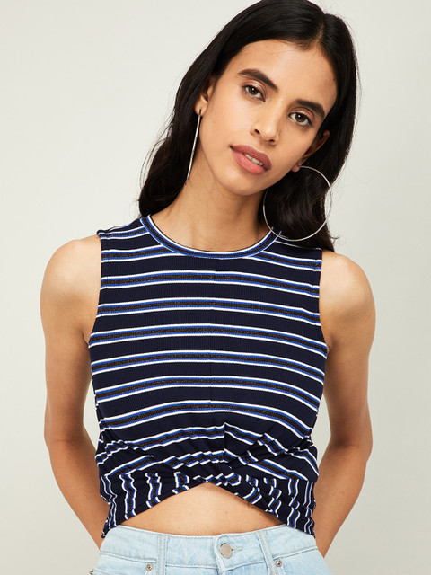 

Ginger by Lifestyle Women Black Striped Fitted Crop Top