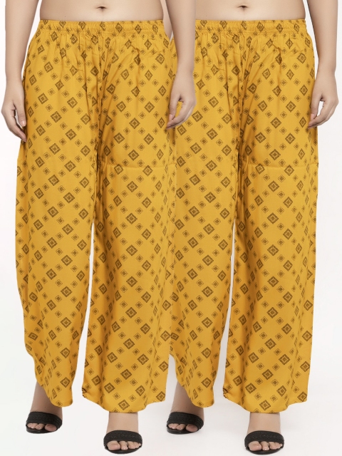 

KLOTTHE Women Pack of 2 Yellow Printed Straight Palazzos