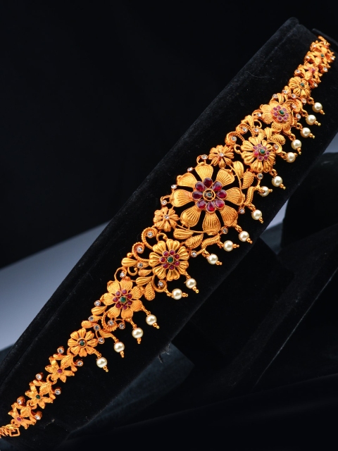 

Alankruthi Gold-Plated Pink & Green Stone-Studded Ethnic Floral Shaped Sustainable Kamarbandh, Multi
