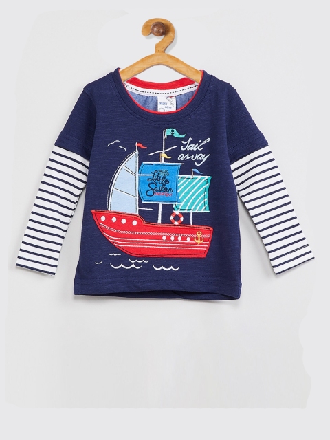 

max Boys Blue Printed Round Neck T-shirt