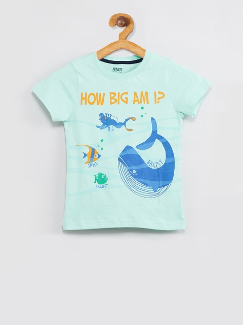 

max Boys Blue Printed Round Neck T-shirt
