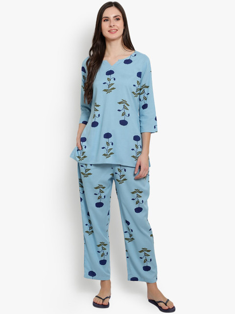 

Desi Rang Women Blue & Green Printed Night suit