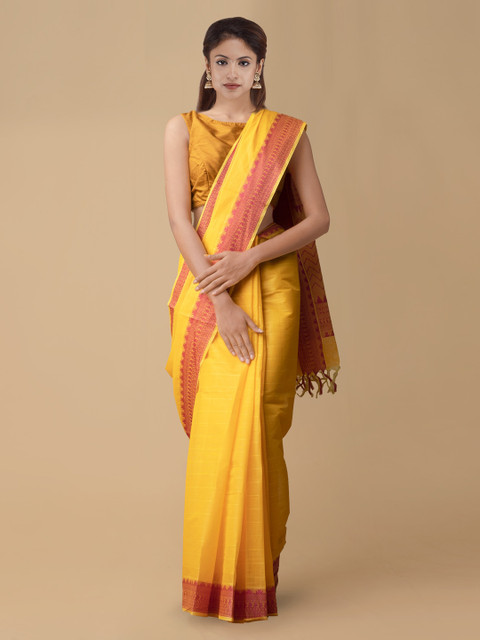 

Unnati Silks Yellow Solid Pure Cotton Saree
