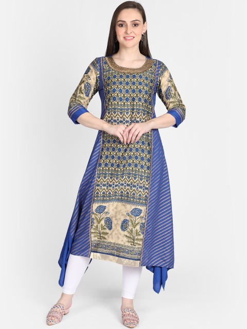 

Bani Women Women Blue & Yellow Printed A-Line Kurta