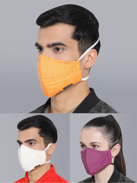 

VASTRAMAY Unisex 3 Pcs Solid 3-Ply Anti-Dust Reusable Cloth Masks, Orange