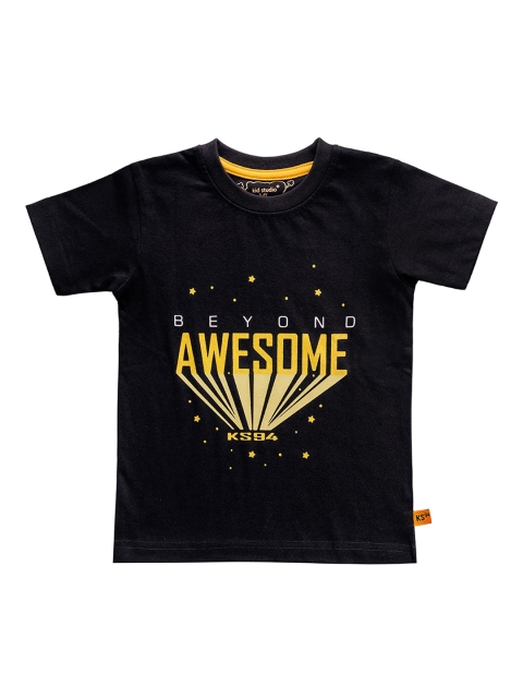 

Kid Studio Boys Black Printed Round Neck T-shirt