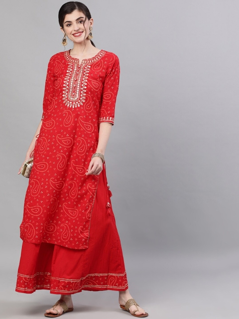 

Ishin DESIGNER STUDIO Women Red Bandhani Printed Kurta with Palazzos