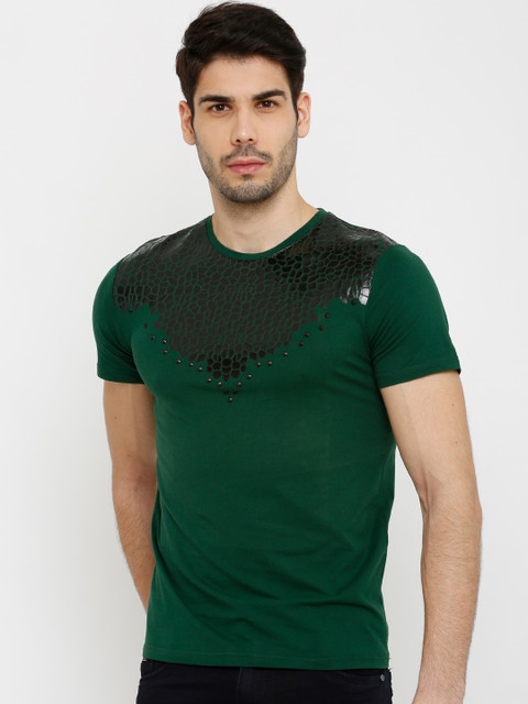 

Rex Straut Jeans Men Green Printed Round Neck T-shirt
