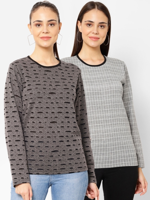 

VIMAL JONNEY Women Pack of 2 Hooded T-shirts, Brown