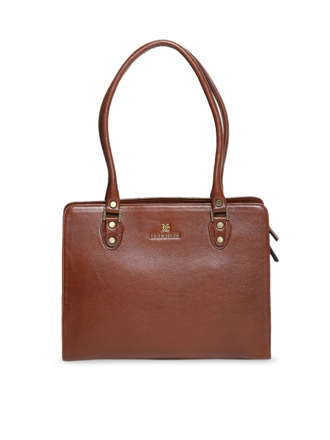 

EVER HYDE Brown Solid Leather Shoulder Bag