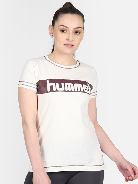 

hummel Women Off-White Printed Round Neck T-shirt