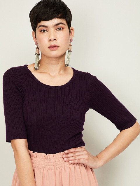

Bossini Women Burgundy Striped Top