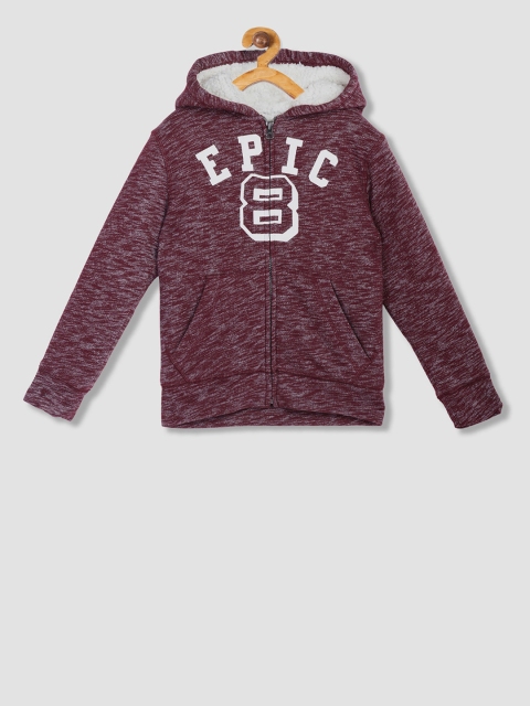 

The Childrens Place Boys Maroon Self Design Hooded Sweatshirt