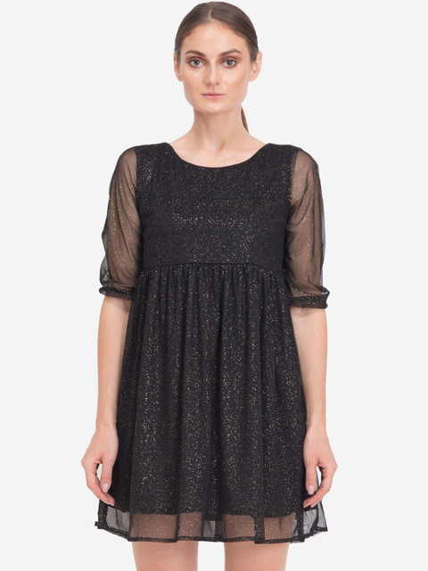 

Samshek Women Black Self Design A-Line Dress