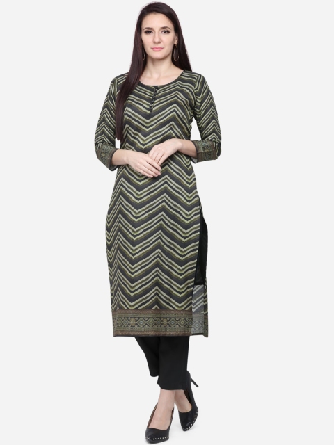 

VENISA Women Olive Green & Grey Printed Straight Kurta