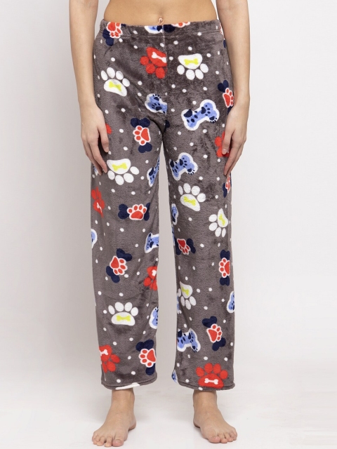 

NEUDIS Women Grey & Red Printed Fleece Lounge Pants