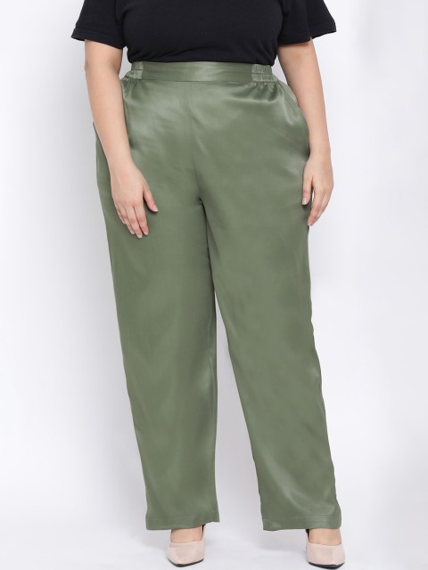 

Oxolloxo Women Green & Green Regular Fit Solid Regular Trousers