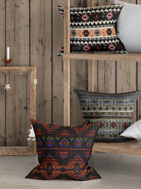 

BIANCA Blue & Red Set of 3 Ethnic Motifs Square Cushion Covers