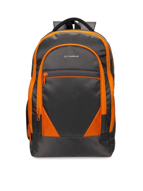 

COSMUS Unisex Charcoal Grey & Orange Colourblocked Backpack