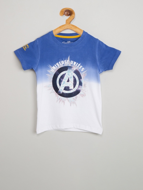

max Boys White & Blue Printed Round Neck T-shirt