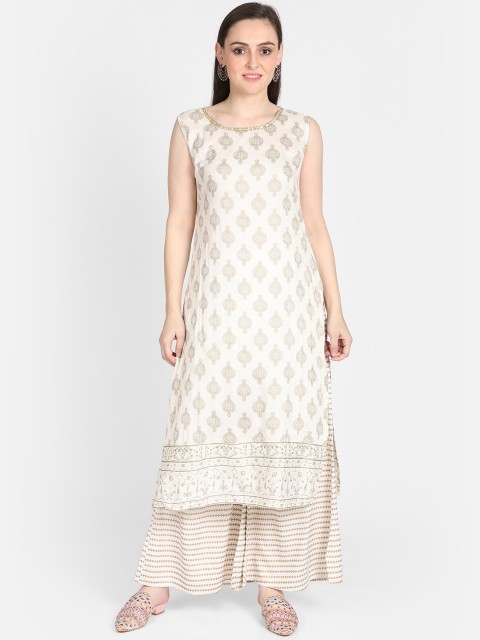 

Bani Women Women Cream-Coloured & Gold-Toned Printed Straight Kurta