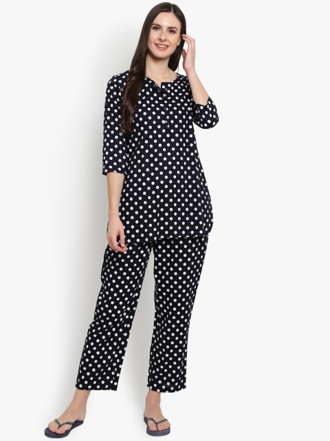 

Desi Rang Women Navy Blue & White Printed Night suit