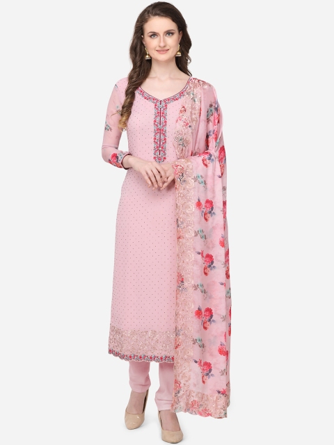 

Stylee LIFESTYLE Pink Poly Georgette Unstitched Dress Material