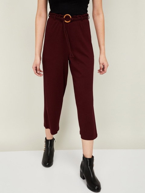 

Ginger by Lifestyle Women Burgundy Regular Fit Solid Regular Trousers