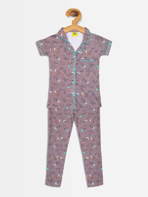 

Punkster Girls Purple & White Printed Night Suit