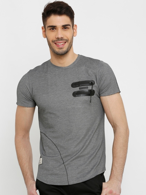Rex Straut Jeans Men Grey Printed Round Neck T-shirt