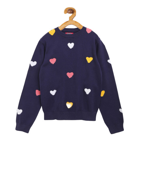 

Natilene Girls Navy Blue Embroidered Pullover