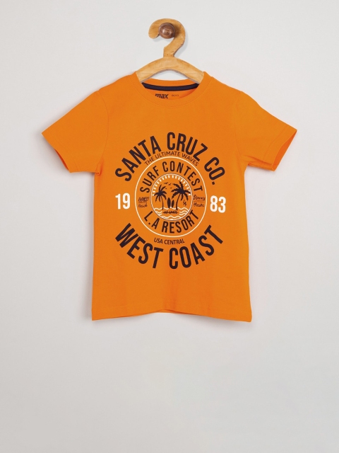 

max Boys Orange Printed Round Neck T-shirt