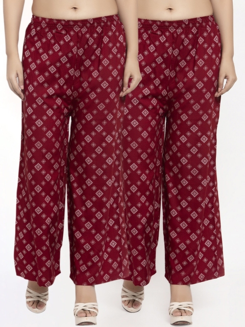 

KLOTTHE Women Pack of 2 Maroon Printed Straight Palazzos