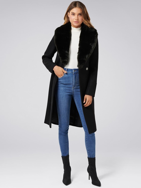 

Forever New Women Black Solid Trench Coat