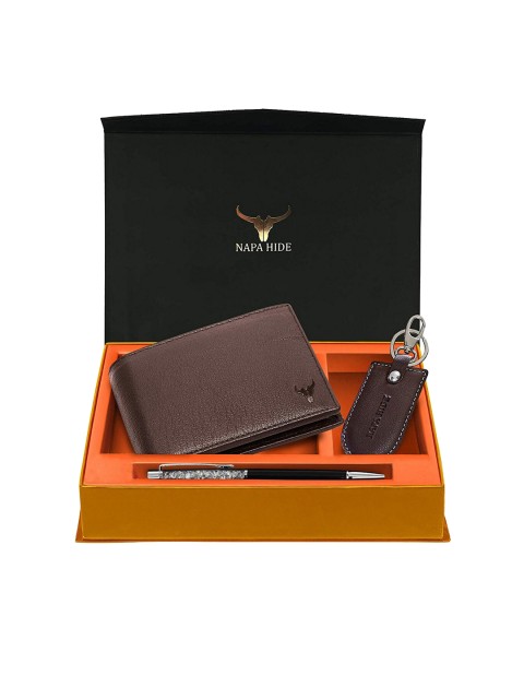 

NAPA HIDE Men RFID Protected Genuine High Quality Leather Accessory Gift Set, Brown