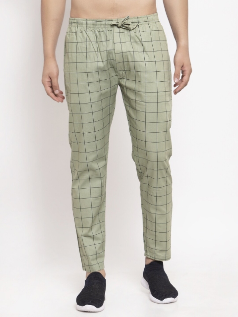 

JAINISH Men Sea Green Checked Tapered Fit Track Pants